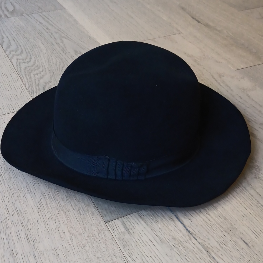 STETSON Vintage Fur Felt Black Fedora Hat Size 6 7/8